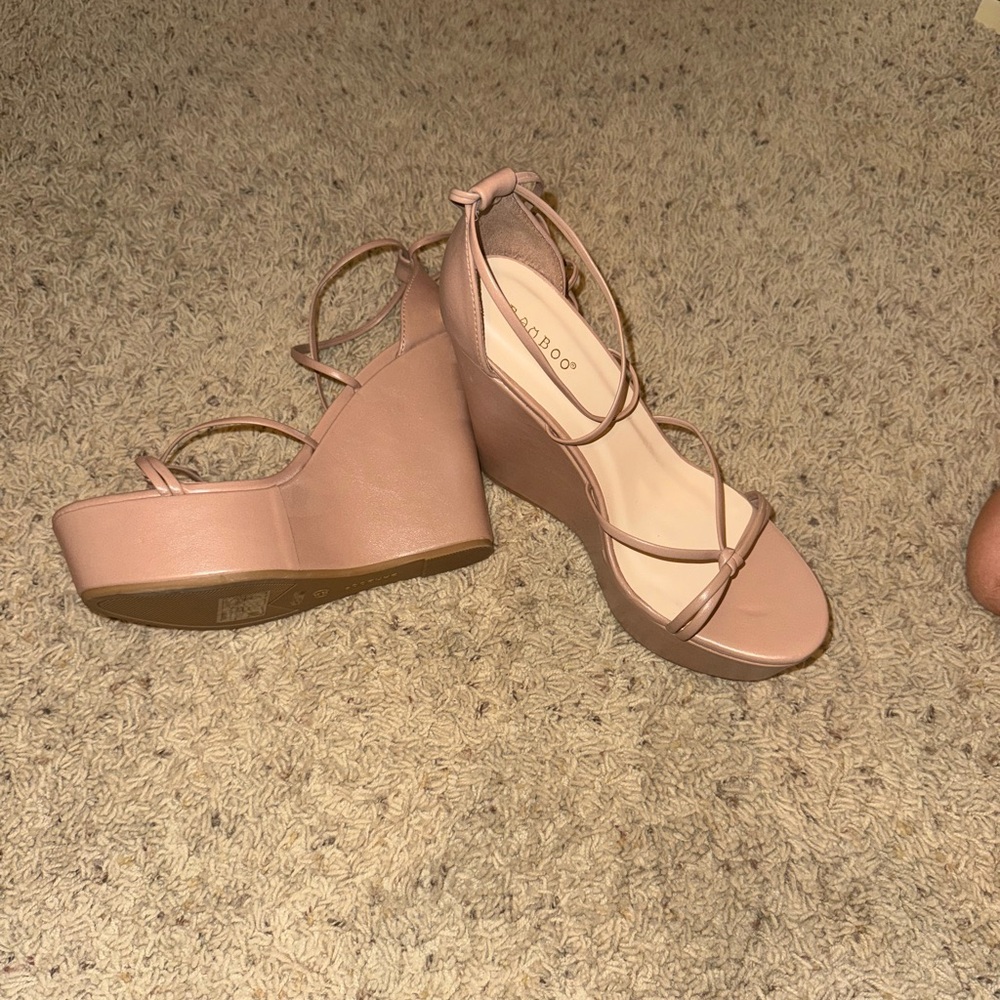 Elegant Nude Pinkish Wedge Shoes with Strappy Design